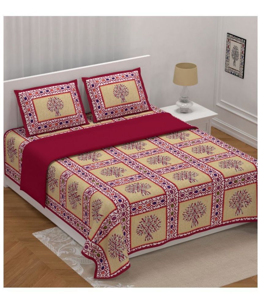 Rajasthani Art Cotton Double Bedsheet with 2 Pillow Covers ( 279 cm x