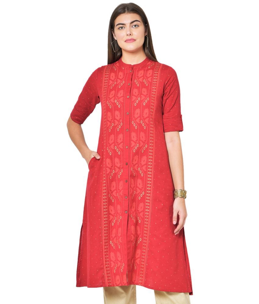     			Pistaa - Red Cotton Women's Front Slit Kurti