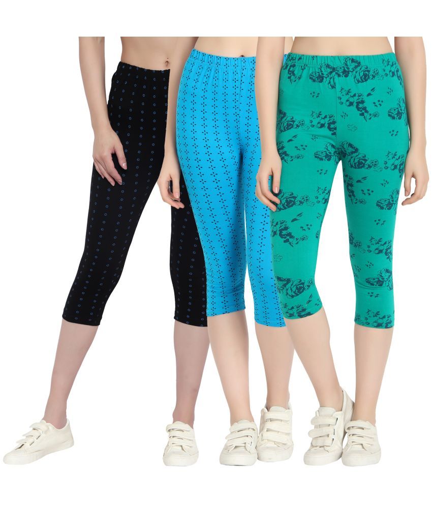     			Diaz Multi Cotton Lycra Printed Capri - Pack of 3