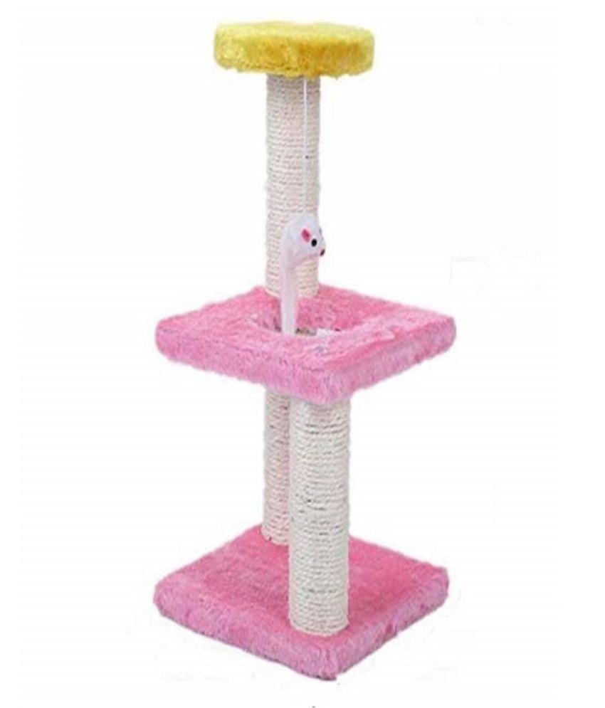 emily pets Cat Indoor Climber Tree for Exercise Scratching (Pink and Yellow)