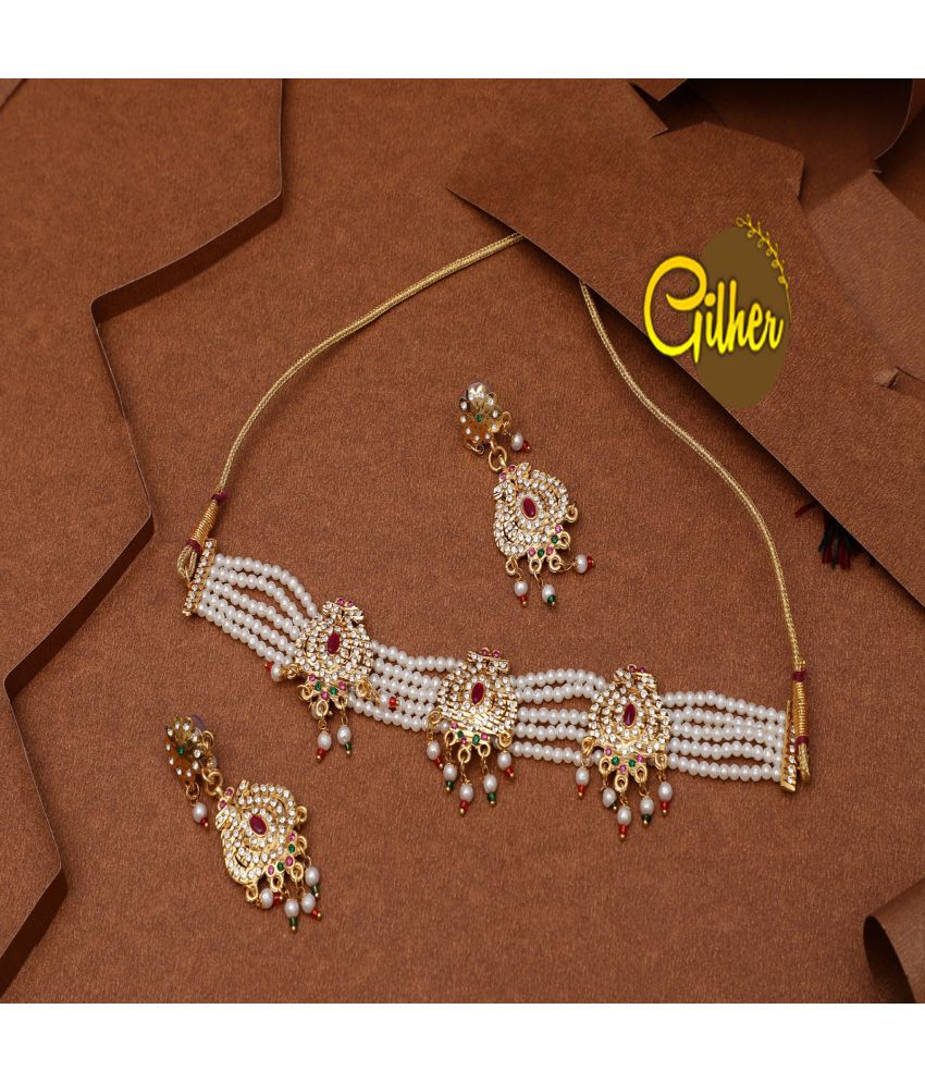     			gilher Alloy Golden Contemporary/Fashion Necklaces Set Choker