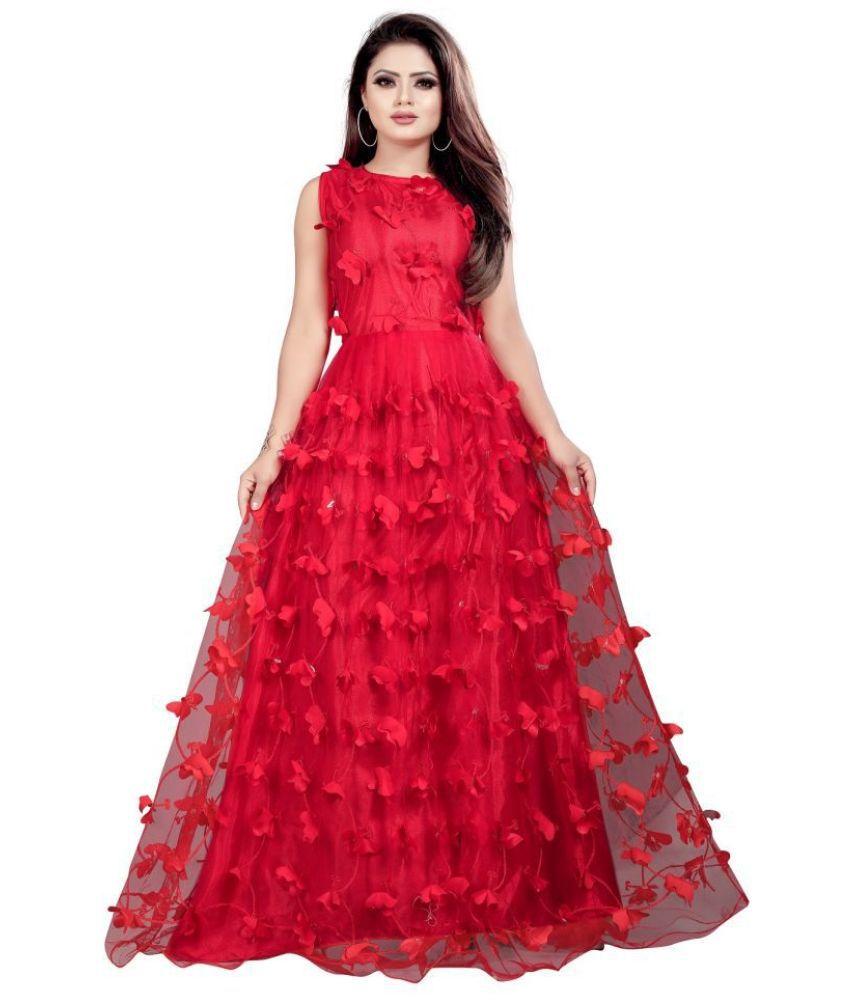     			Aika Red Net Ethnic Gown - Single