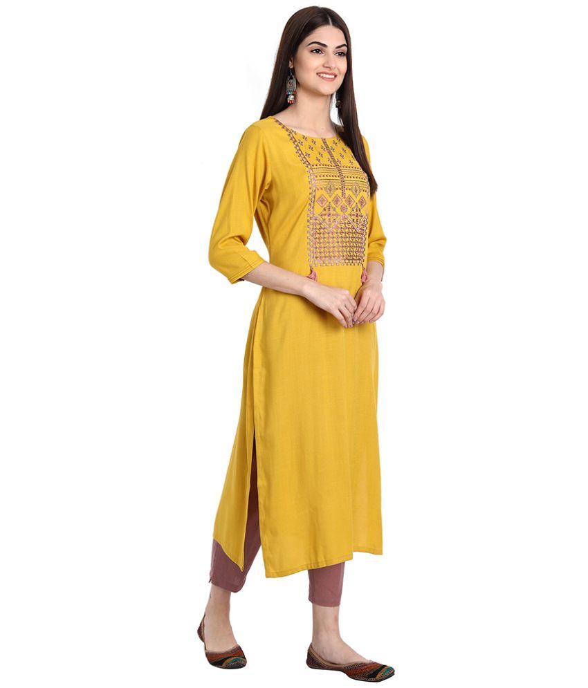 Arangya Yellow Rayon Straight Kurti - Single - Buy Arangya Yellow Rayon ...