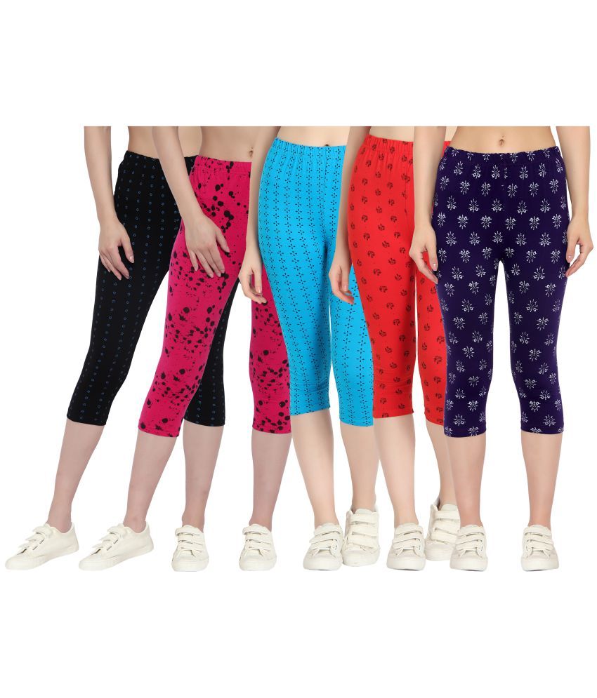     			Diaz Multi Cotton Lycra Printed Capri - Pack of 5