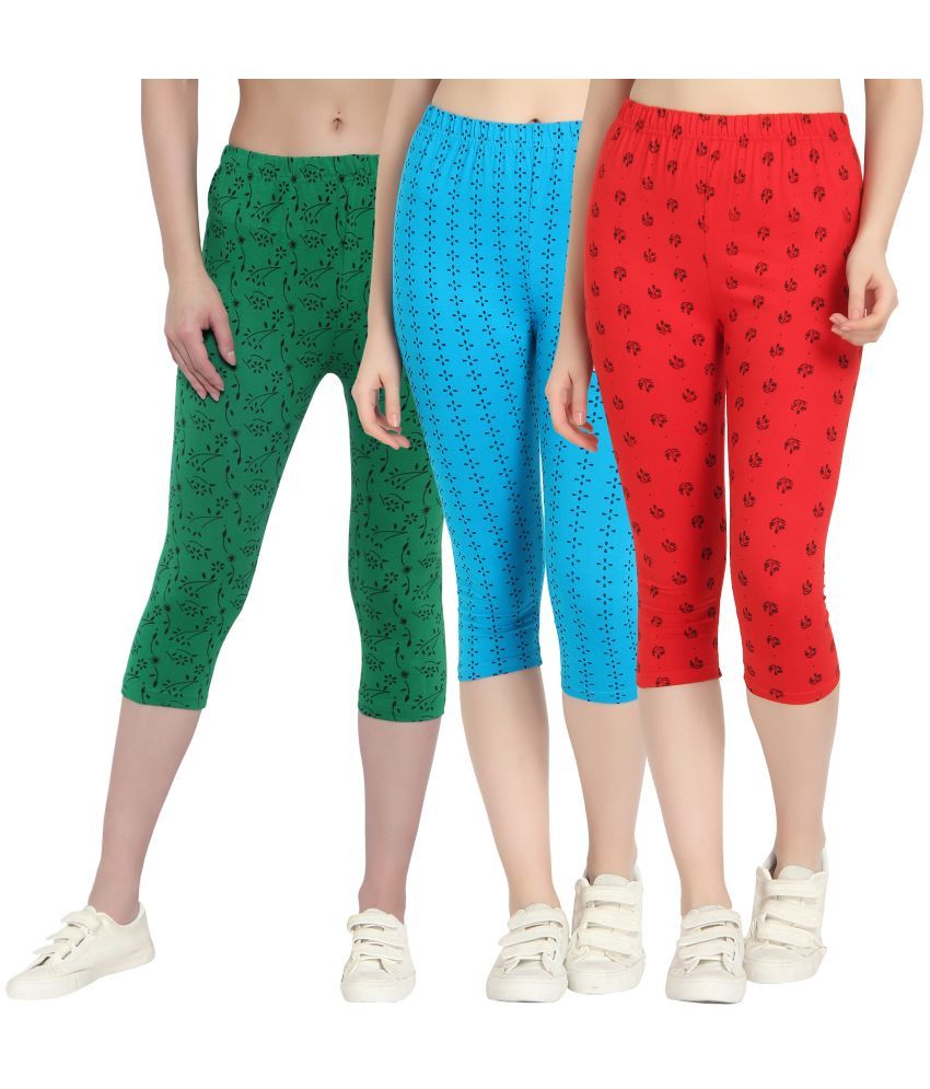     			Diaz Multi Cotton Lycra Printed Capri - Pack of 3