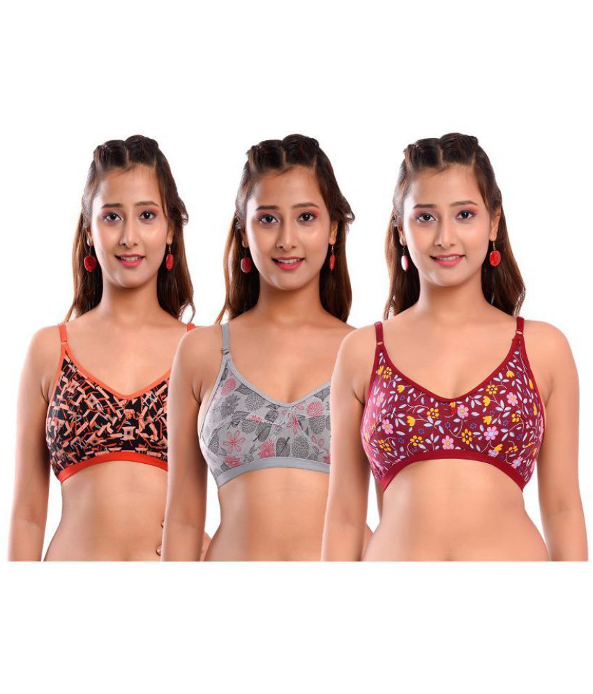     			Elina Pack of 3 Cotton Non Padded Women's T-Shirt Bra ( Multi Color )