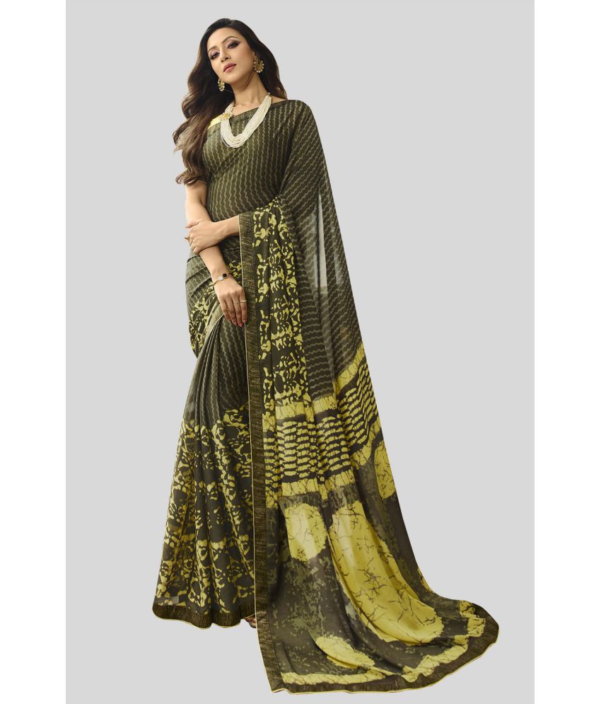     			Gazal Fashions - Green,Yellow Chiffon Saree With Blouse Piece ( Pack of 1 )