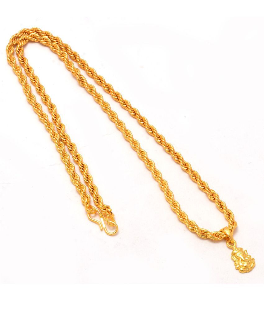     			Jewar Mandi Locket/Pendant Lord Ganesh Ji Gold Plated with Rope/Rassi Chain Daily use for Men, Women & Girls, Boys