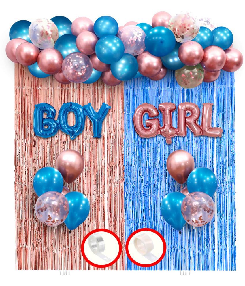     			Party propz Baby Shower Decoration Items - 51Pcs Boy or Girl Foil Balloon; Foil Curtain; Balloon;Glue Dot for Gender Reveal;Maternity;Balloons Babyshower Mom to Be Photoshoot Materials