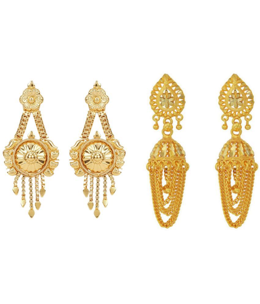     			aadiyatri - Golden Drop Earrings ( Pack of 2 )