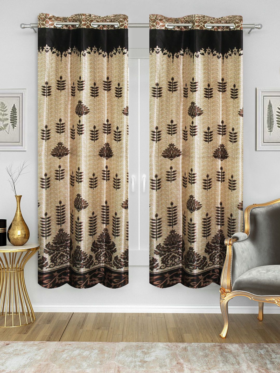     			HOMETALES Set of 2 Door Semi-Transparent Eyelet Polyester Brown Curtains ( 213 x 120 cm )