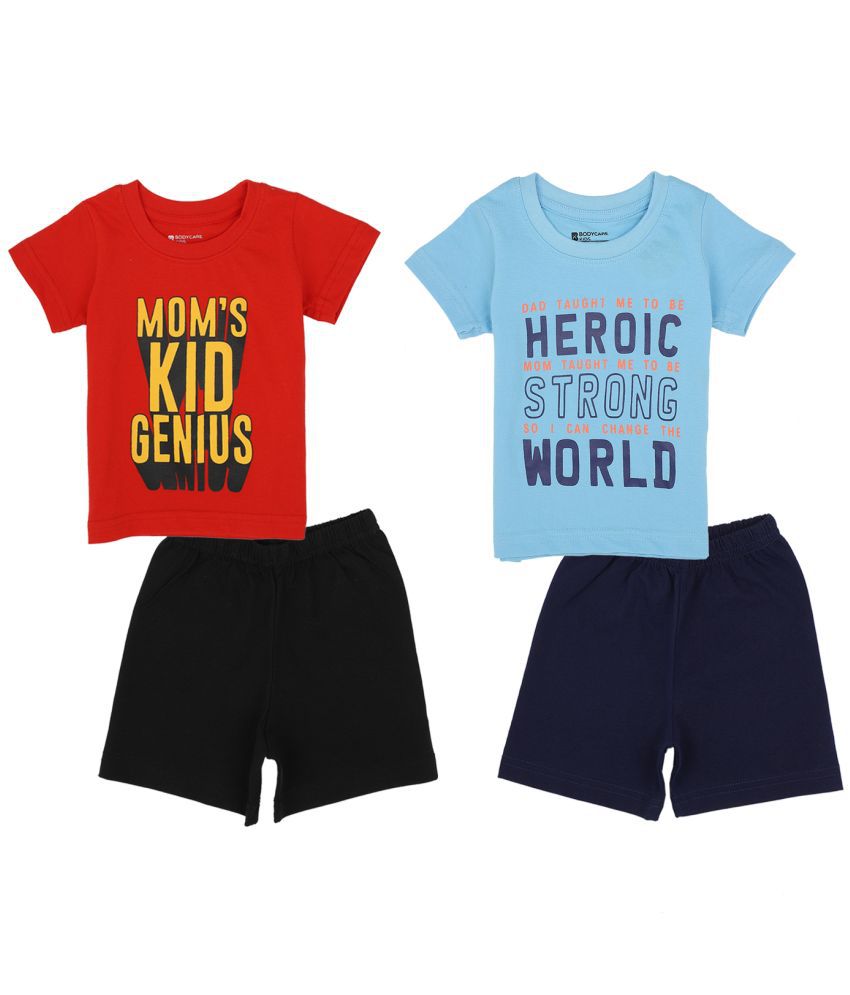     			BOYS SETS ROUND NECK HALF SLEEVES SOLID Sky Blue and Red Pack of 2