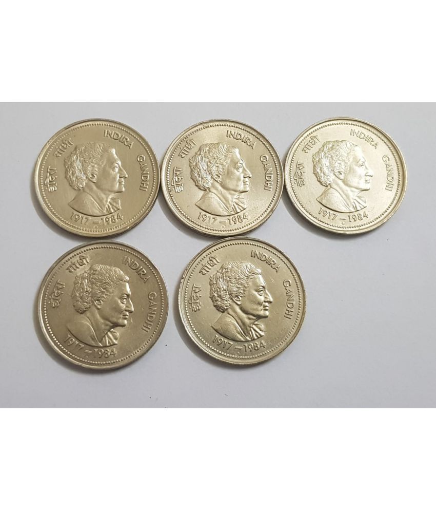     			Rare 5 R s Indira Gandhi UNC 5 Coins Lot