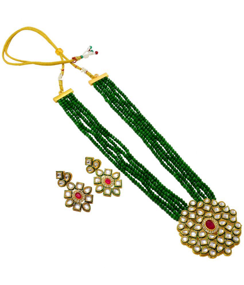     			Jewar Mandi Brass Green Designer Necklaces Set Long Haram