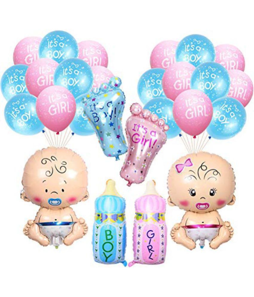     			Party Propz Baby Shower Balloons Decorations Material Set Combo -26PcS Boy Girl, Foil Balloon, Blue and Pink baby, Bottle Feet Ballon For Maternity, Photoshoot Material Items Supplies