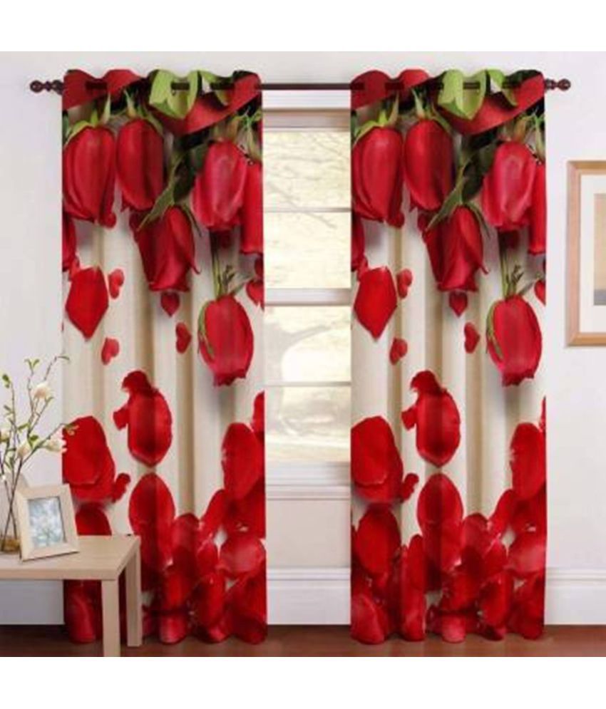     			HOMETALES - Set of 2 Window Digital Printed Eyelet Polyester Multi Color Curtains ( 151 x 113 cm )