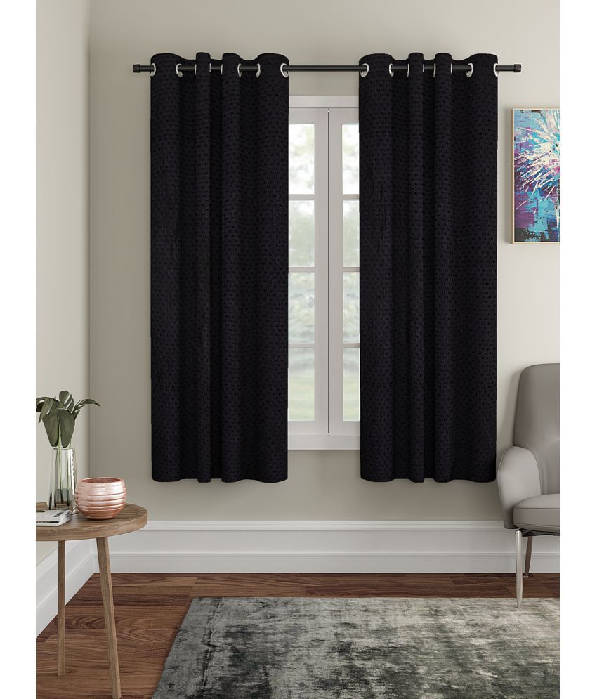Cortina Set of 2 Window Semi-Transparent Eyelet Polyester Multi Color Curtains ( 150 x 115 cm )