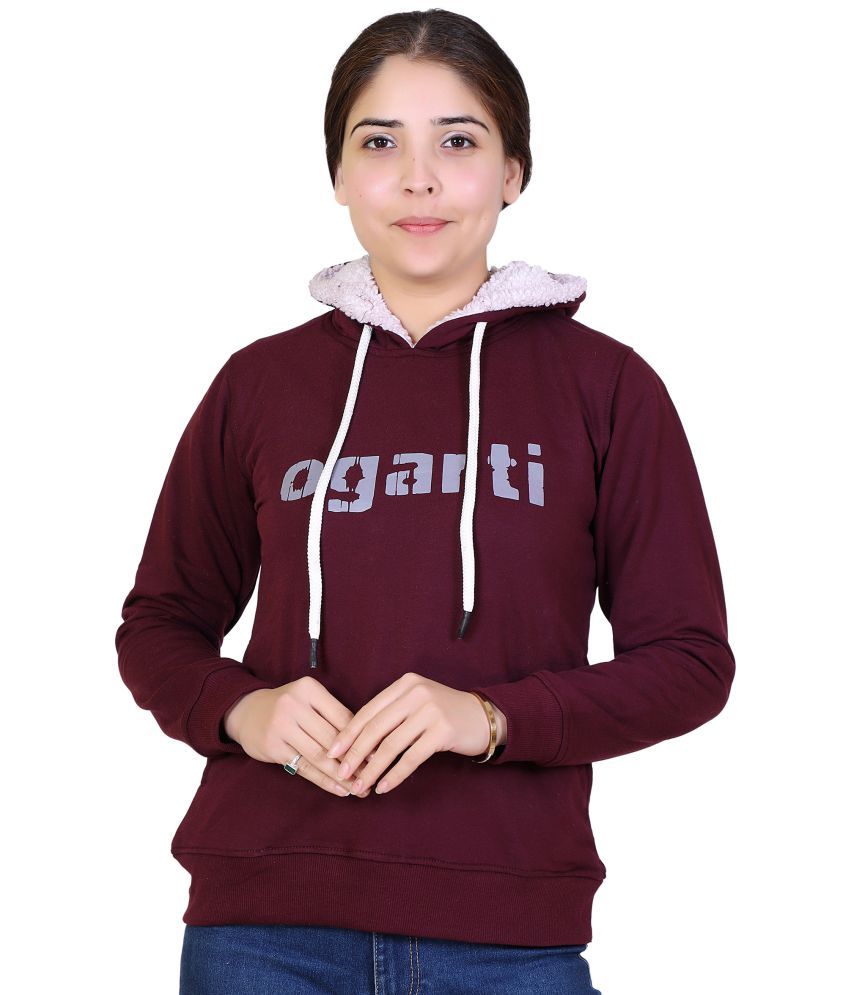     			Ogarti Cotton Fleece Maroon Hooded Sweatshirt