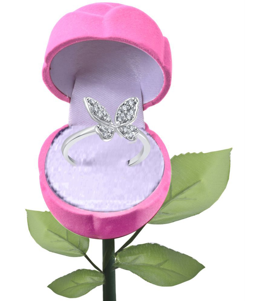     			Vighnaharta Butterfly CZ Rhodium Plated Alloy Ring with PROSE Ring Box for Women and Girls - [VFJ1009ROSE-PINK14]