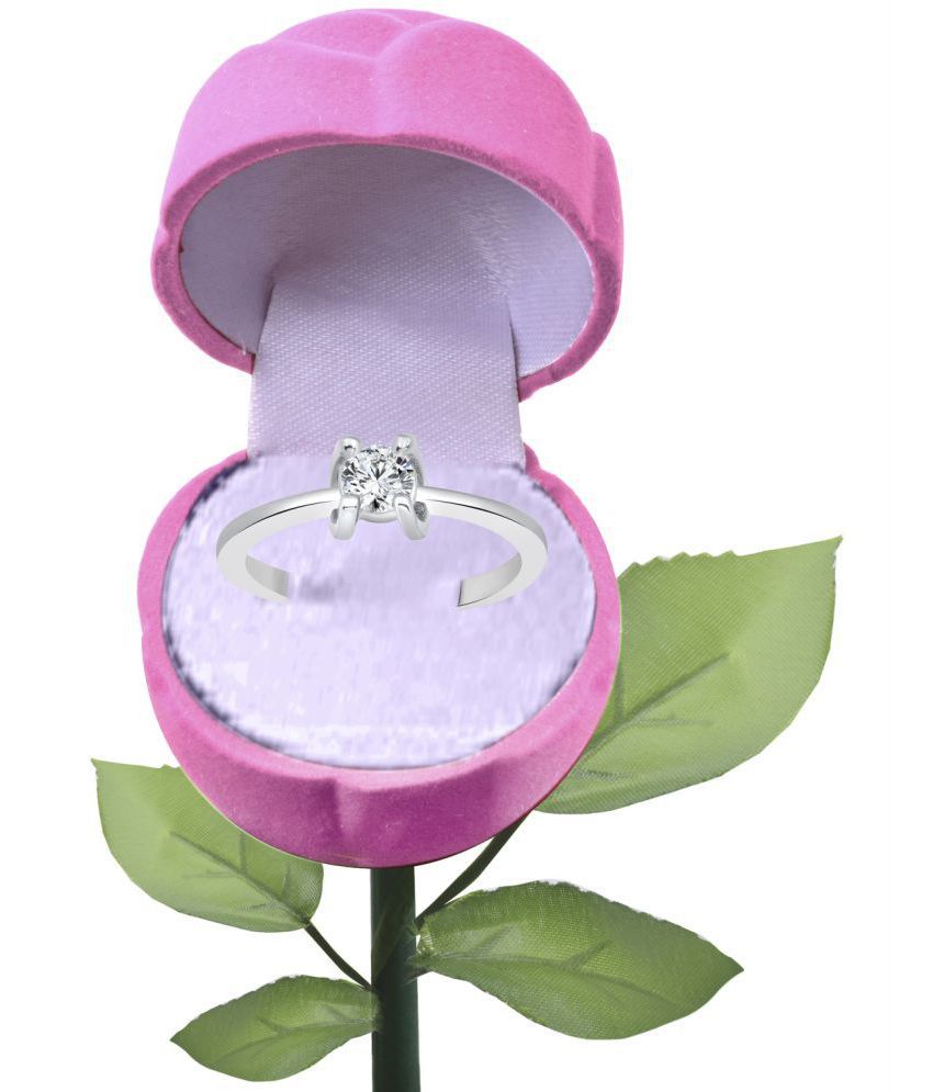     			Vighnaharta Nice Solitaire CZ Rhodium Plated Alloy Ring with PROSE Ring Box for Women and Girls - [VFJ1167ROSE-PINK8]