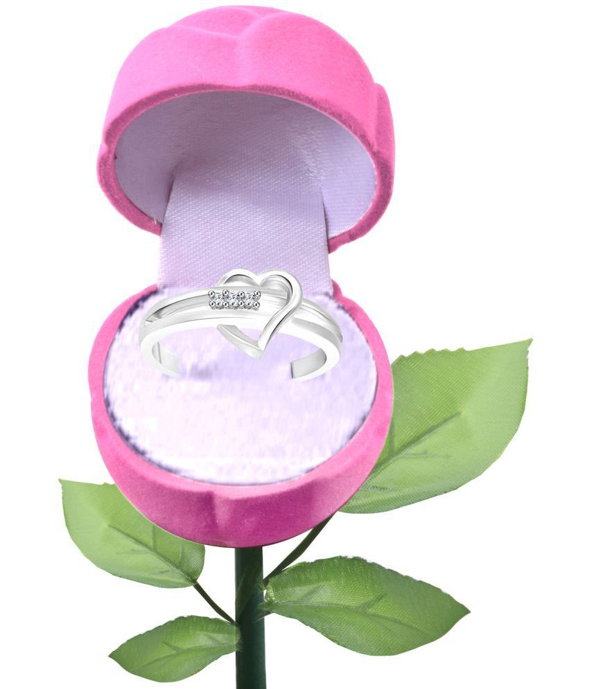     			Vighnaharta Shadow Heart CZ Rhodium Plated Alloy Ring with PROSE Ring Box for Women and Girls - [VFJ1049ROSE-PINK8]