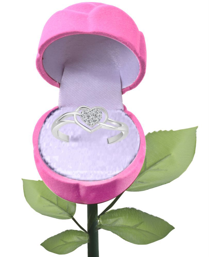     			Vighnaharta Splendid Heart CZ Rhodium Plated Alloy Ring with PROSE Ring Box for Women and Girls - [VFJ1069ROSE-PINK16]