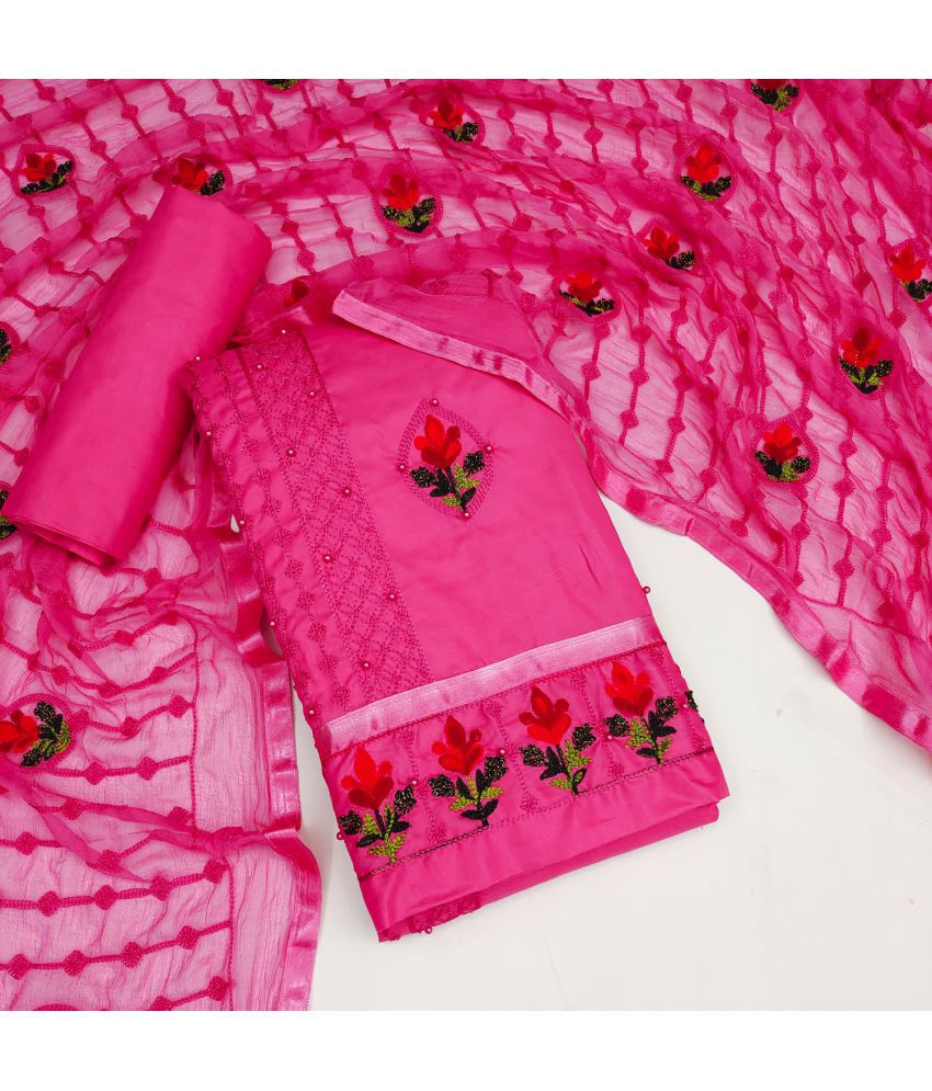     			Gazal Fashions - Pink Cotton Blend Dress Material ( Pack of 1 )