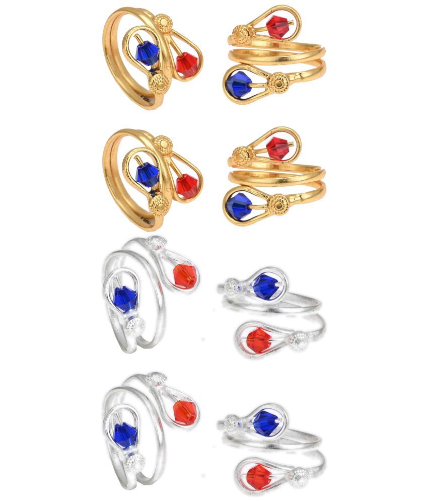     			AanyaCentric Gold & Silver Plated 4 Pair Toe Rings