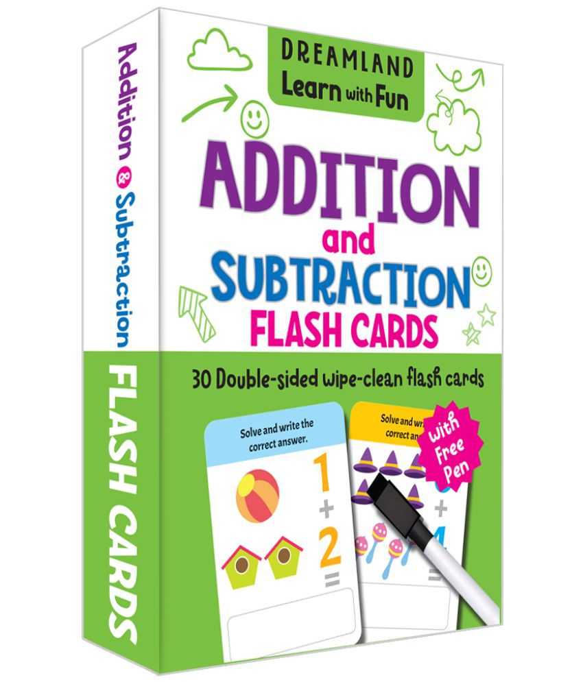     			Flash Cards Addition and Subtraction  - 30 Double Sided Wipe Clean Flash Cards for Kids (With Free Pen) - Early Learning