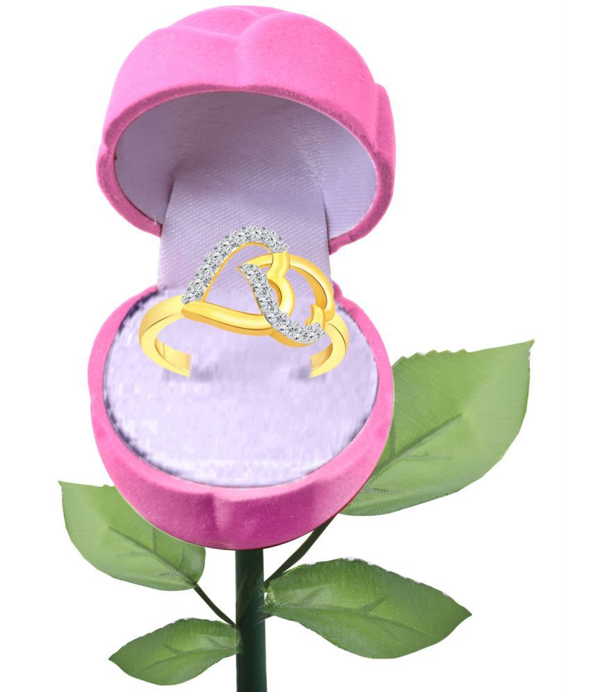     			Vighnaharta Interlocking Heart CZ Gold- Plated Alloy Ring With PROSE Ring Box for Women and Girls - [VFJ1294ROSE-PINK-G8]