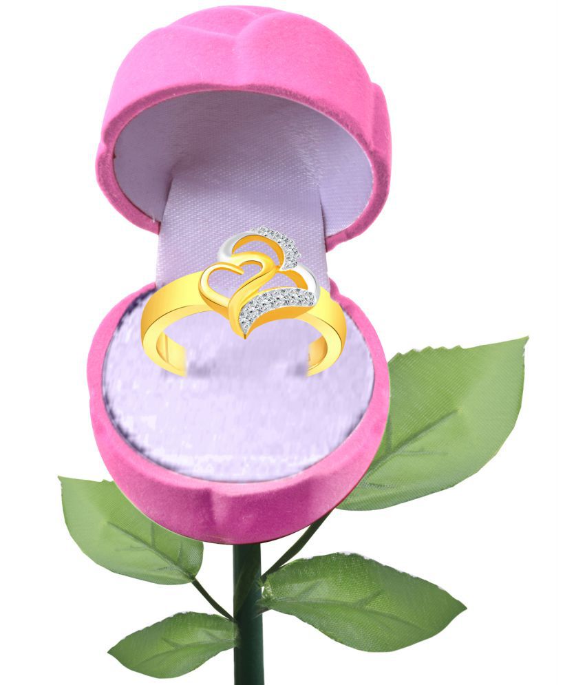     			Vighnaharta New Couple Heart CZ Gold- Plated Alloy Ring With PROSE Ring Box for Women and Girls - [VFJ1293ROSE-PINK-G8]