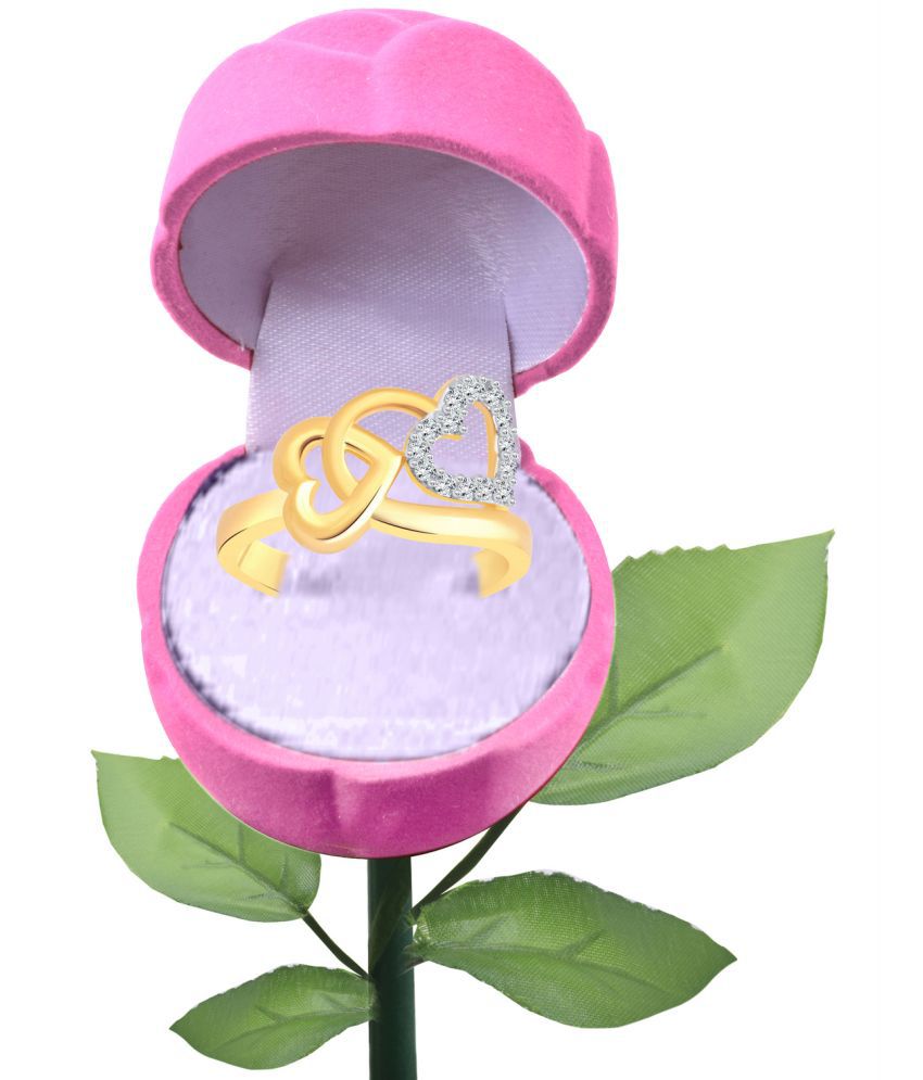     			Vighnaharta Romantic Heart CZ Gold- Plated Alloy Ring With PROSE Ring Box for Women and Girls - [VFJ1272ROSE-PINK-G16]