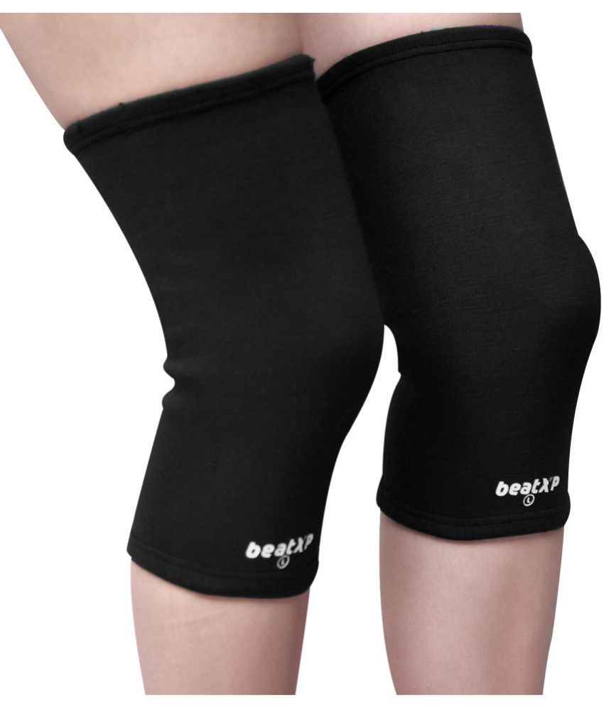     			beatXP Knee Support for Men & Women, Knee Compression Support for Pain Relief, Sports, Gym, Cycling - Breathable & Light Weight - 4 Way Stretchable Material - Black Color (Pack of 2) Large