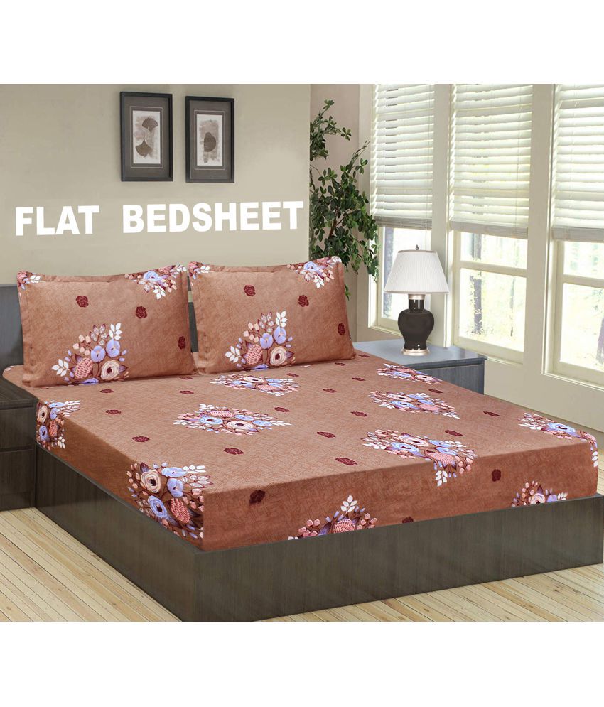     			Home Candy Microfiber Floral Double Bedsheet with 2 Pillow Covers- Brown