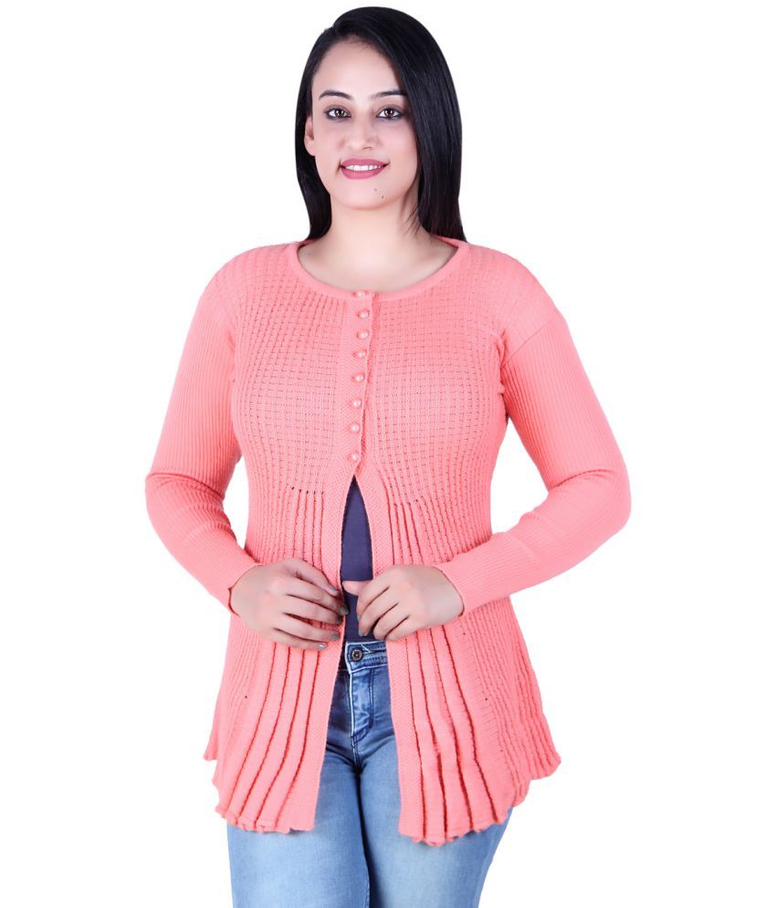     			Ogarti Acrylic Peach Buttoned Cardigans - Single