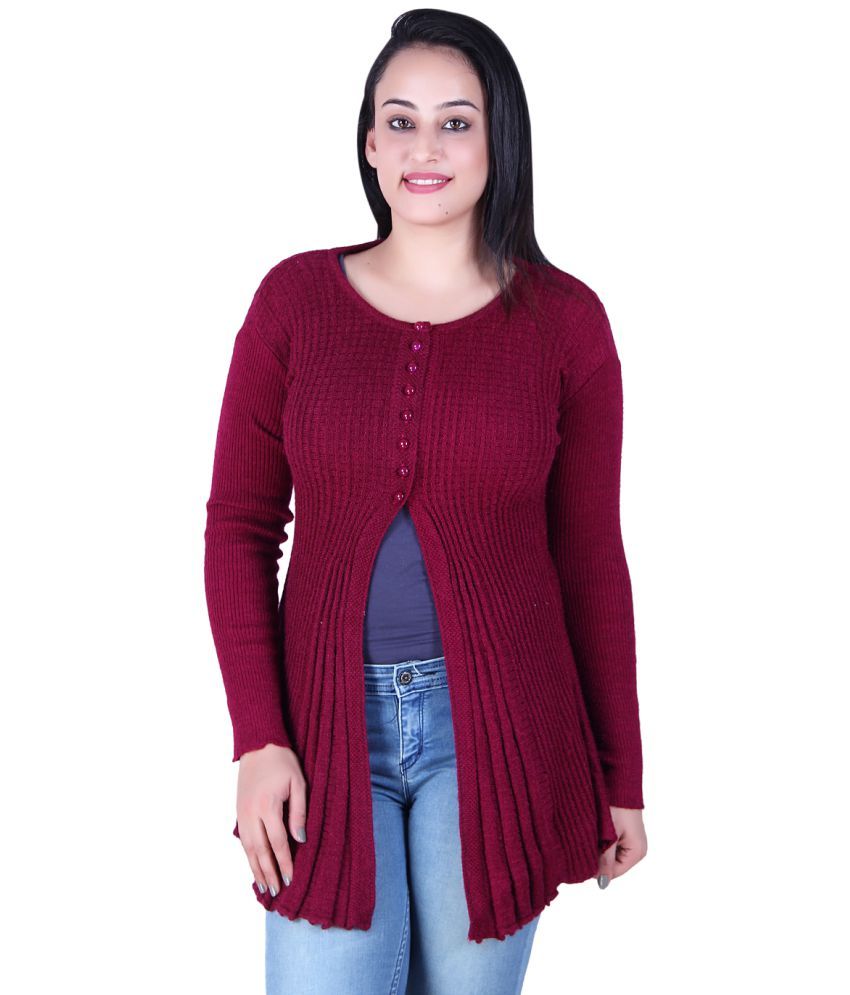     			Ogarti Acrylic Purple Buttoned Cardigans - Single