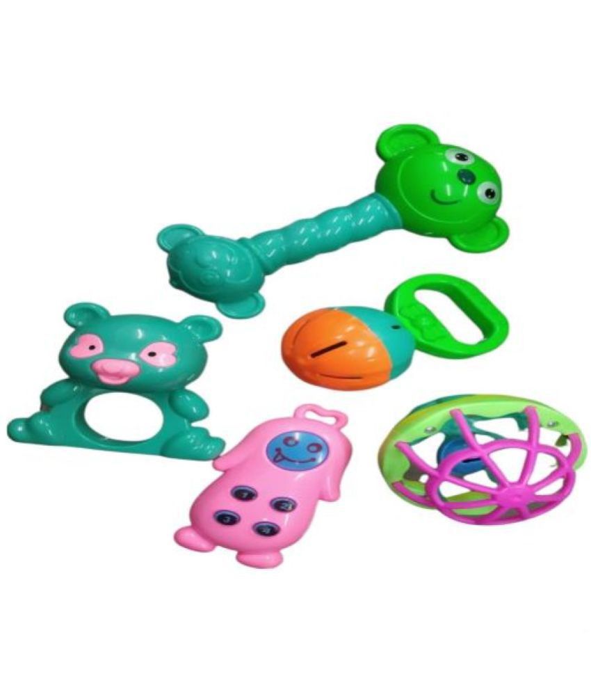 Tzoo Colorful Plastic Non Toxic Pack of 5 Attractive Rattle for New Borns (Multi Color)