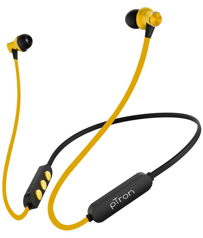 pTron Bassfest Plus Magnetic in Ear Bluetooth 5.0 Wireless Headphones with Mic, Stereo Sound with Bass, IPX4 Water & Sweat Resistant, Voice Assistance, Ergonomic & Lightweight- (Yellow)