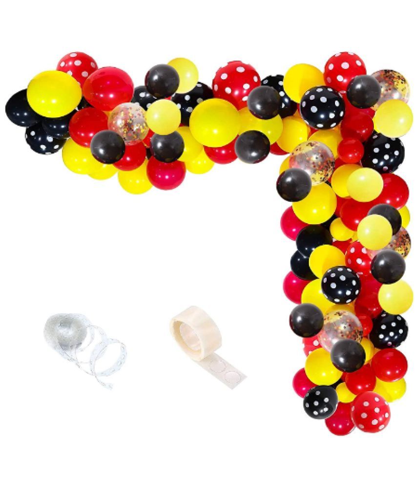     			Blooms Event Pack Red Black Yellow Balloon + Polka Dot Balloon Combo- 20 Black+20 Red +20 Yellow +10 Confetti +10 red polka dots + 10 black polka dots  +1 arch + glue dot  .