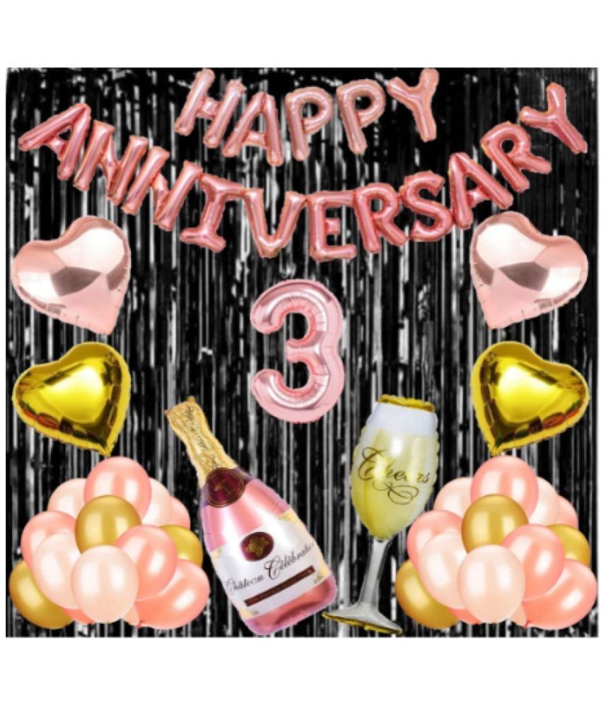     			Blooms Event3 Rose Gold Foil Balloons with Happy Anniversary Decoration Items ( Pack of 55)