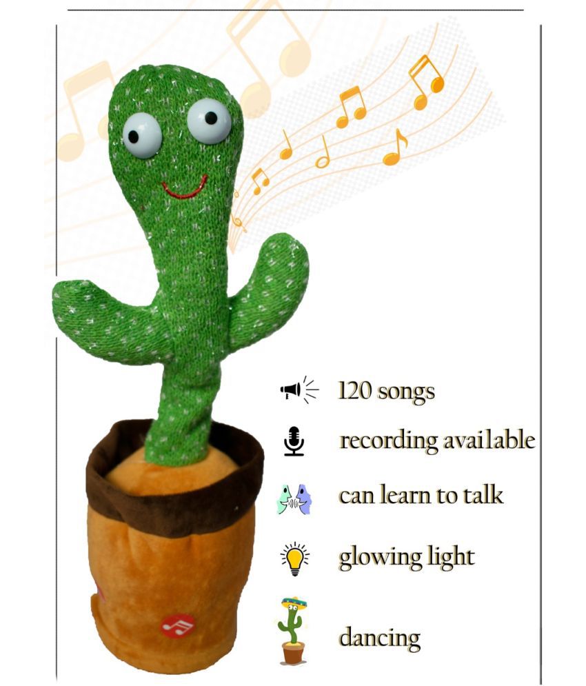     			Dancing Cactus Toy, Talking Repeat Singing Sunny Cactus Toy 120 Songs for Baby + Record Your Sound, Sing+Repeat+Dancing+Recording+LED plant  (Green)