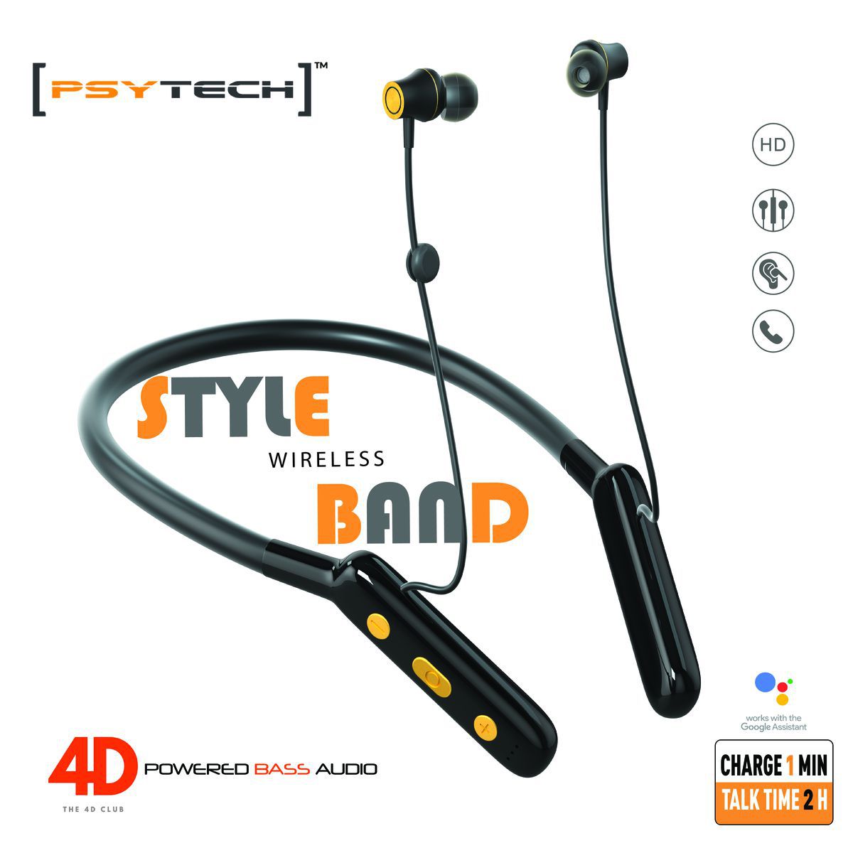 Psytech STYLE BAND 80 HOURS TALK HOURS IPX5 4D BASS SPORT Bluetooth headphone / Bluetooth EARPHONE,NECKBAND,HEADPHONE,BLUETOOTH