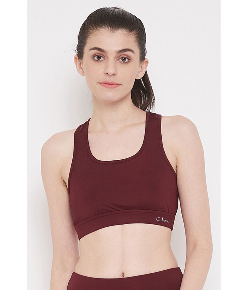     			Clovia Maroon Nylon Solid Sports Bra - Single