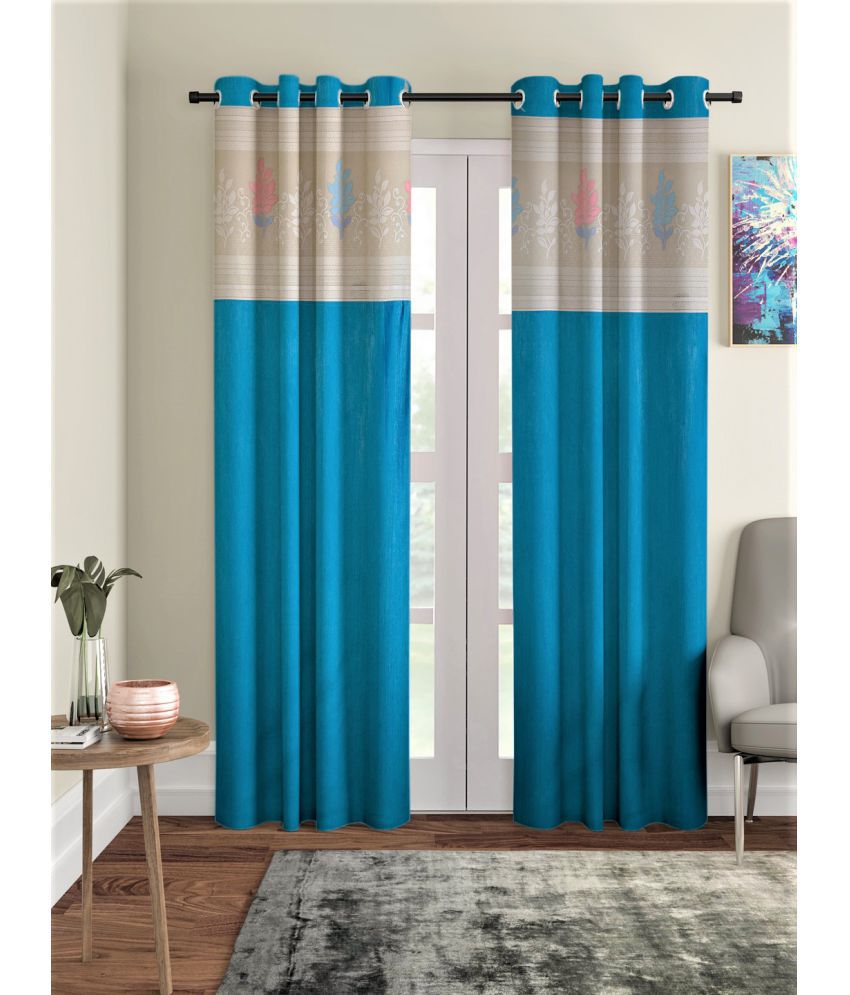 Home Sizzler Set of 2 Door Semi-Transparent Eyelet Polyester Aqua Curtains ( 213 x 116 cm )
