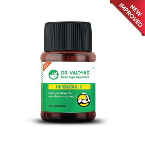 Dr. Vaidya's Herbobuild | Ayurvedic Muscle Gain Capsules | No Side Effects | Pack Of 1 (30 Capsules)