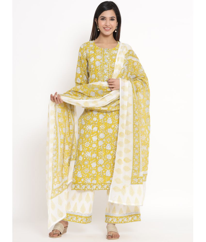     			KIPEK - Yellow Straight Cotton Women's Stitched Salwar Suit ( Pack of 1 )