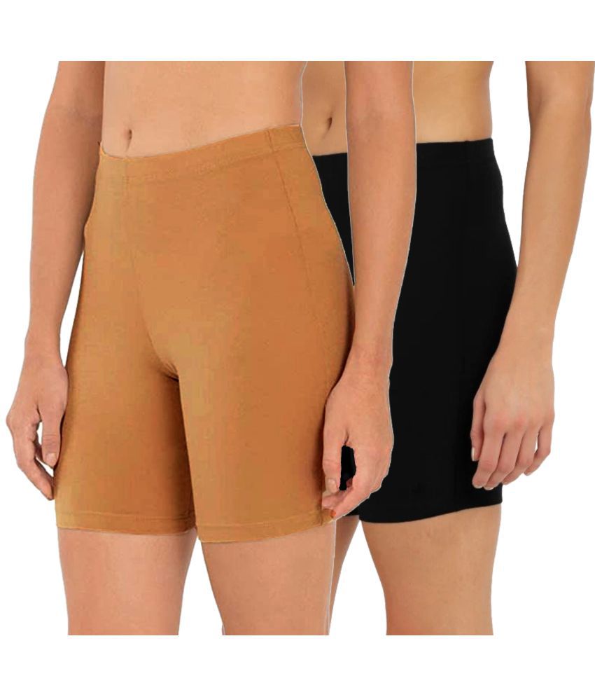     			Outflits Multi Cotton Solid Shorts - Pack of 2