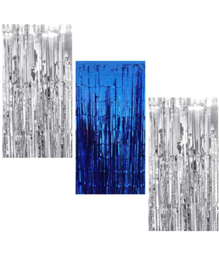     			Blooms Event 1Blue 2 silver Fringe Curtains Pack of 3