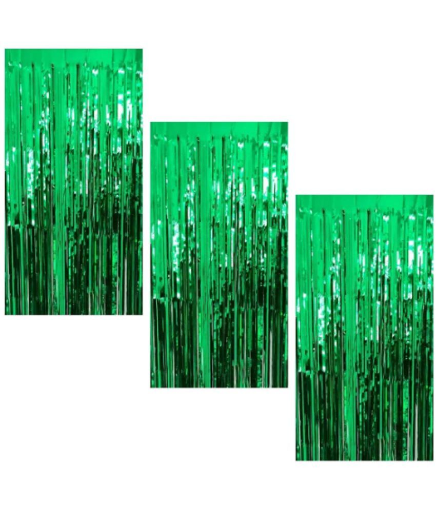     			Blooms Event3 Green  fringe Curtains Pack of 3