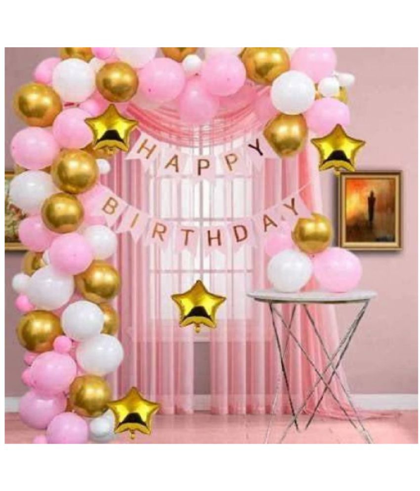     			Blooms EventHappy Birthday Balloons Decoration Kit items 47 Pcs , golden star balloons, Banner & Latex Metallic